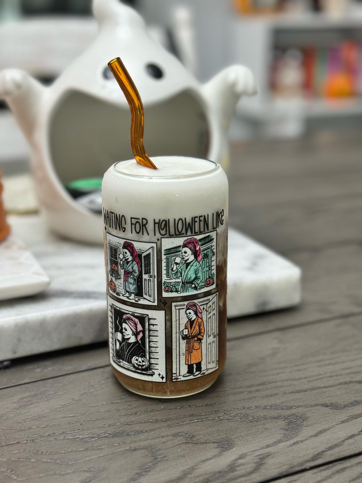 Waiting for Halloween like... Glass Cup | Cutesy Halloween Aesthetic | Spooky Demure