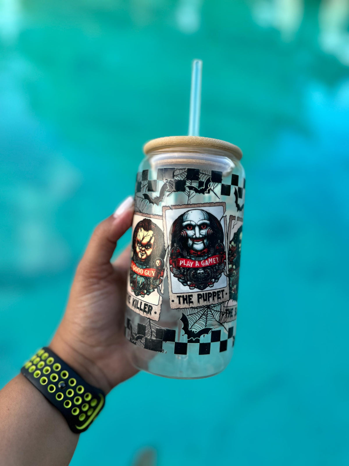 90s Horror Icons Glass Cup | BookTok Aesthetic | Spooky Reads Vibes
