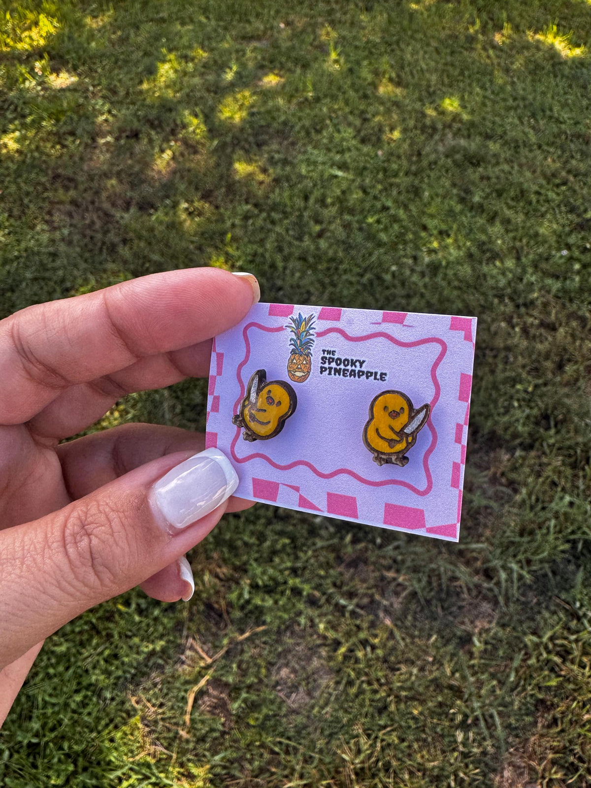 Cute Chicken with Knife Earrings | Funny Creepy Jewelry | Spooky Cute Hand Painted Earrings