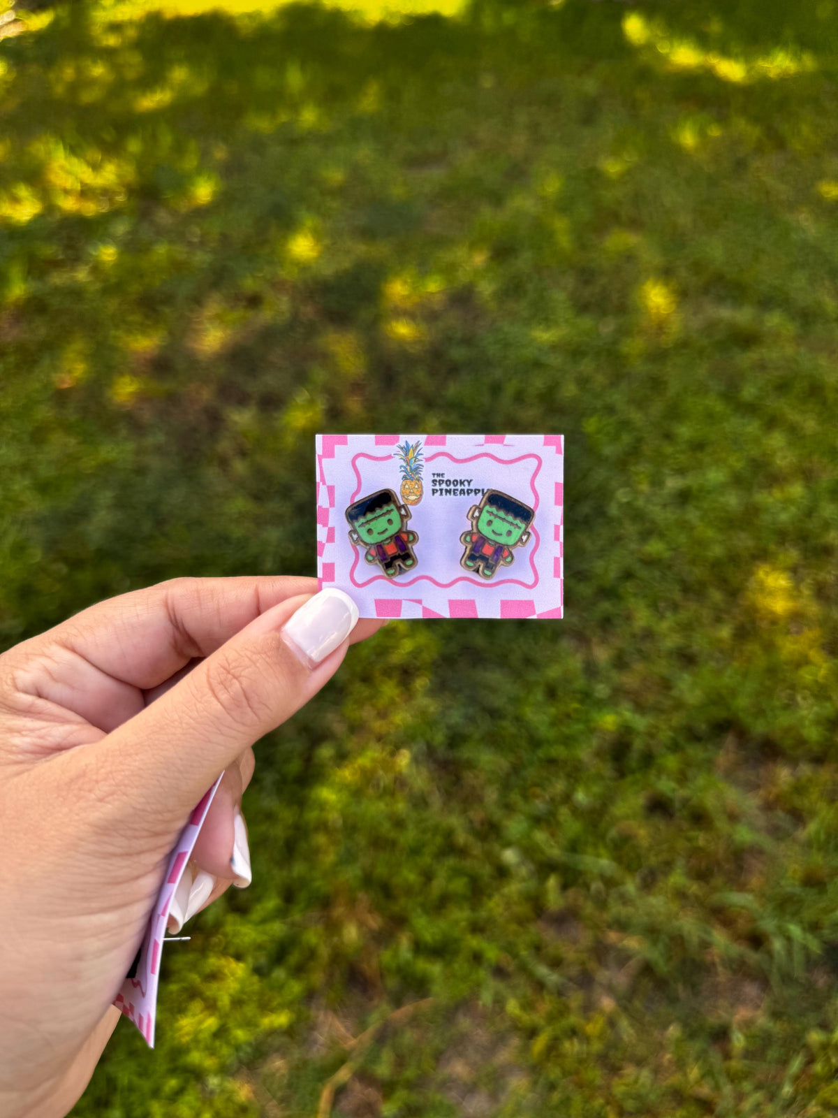 Retro Frankenstein Earrings | Spooky Monster Jewelry | Halloween Hand Painted Earrings