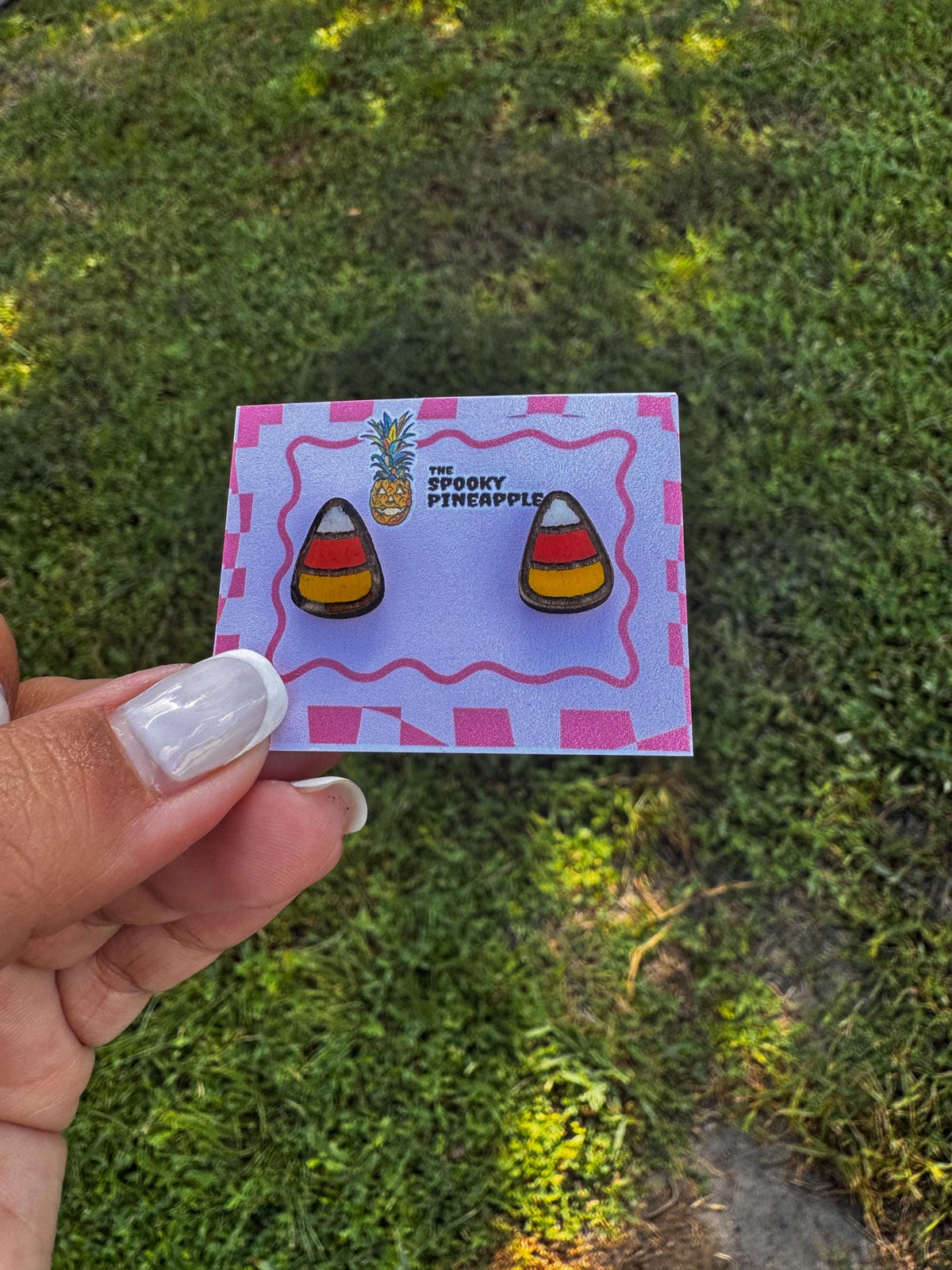 Hand-Painted Candy Corn Earrings: Retro Halloween Jewelry