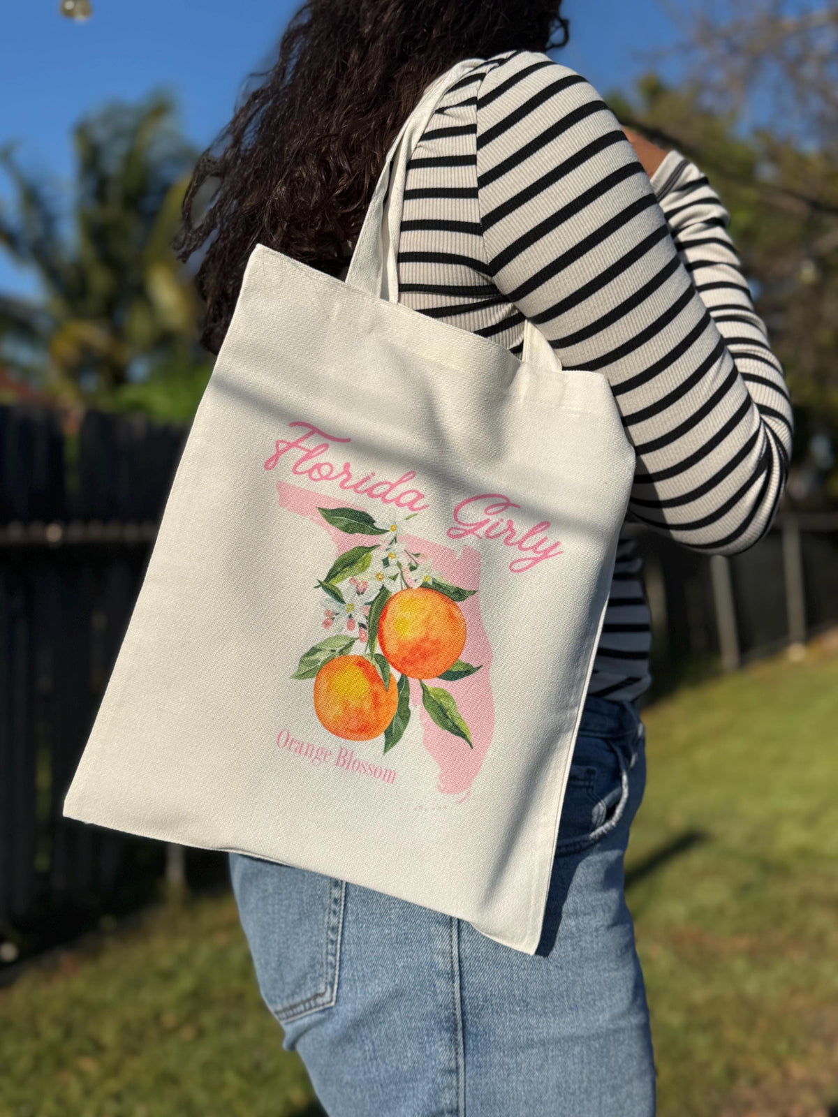 Florida Girly Orange Blossom Tote | Sunshine State Canvas Bag | Florida Souvenir Gift