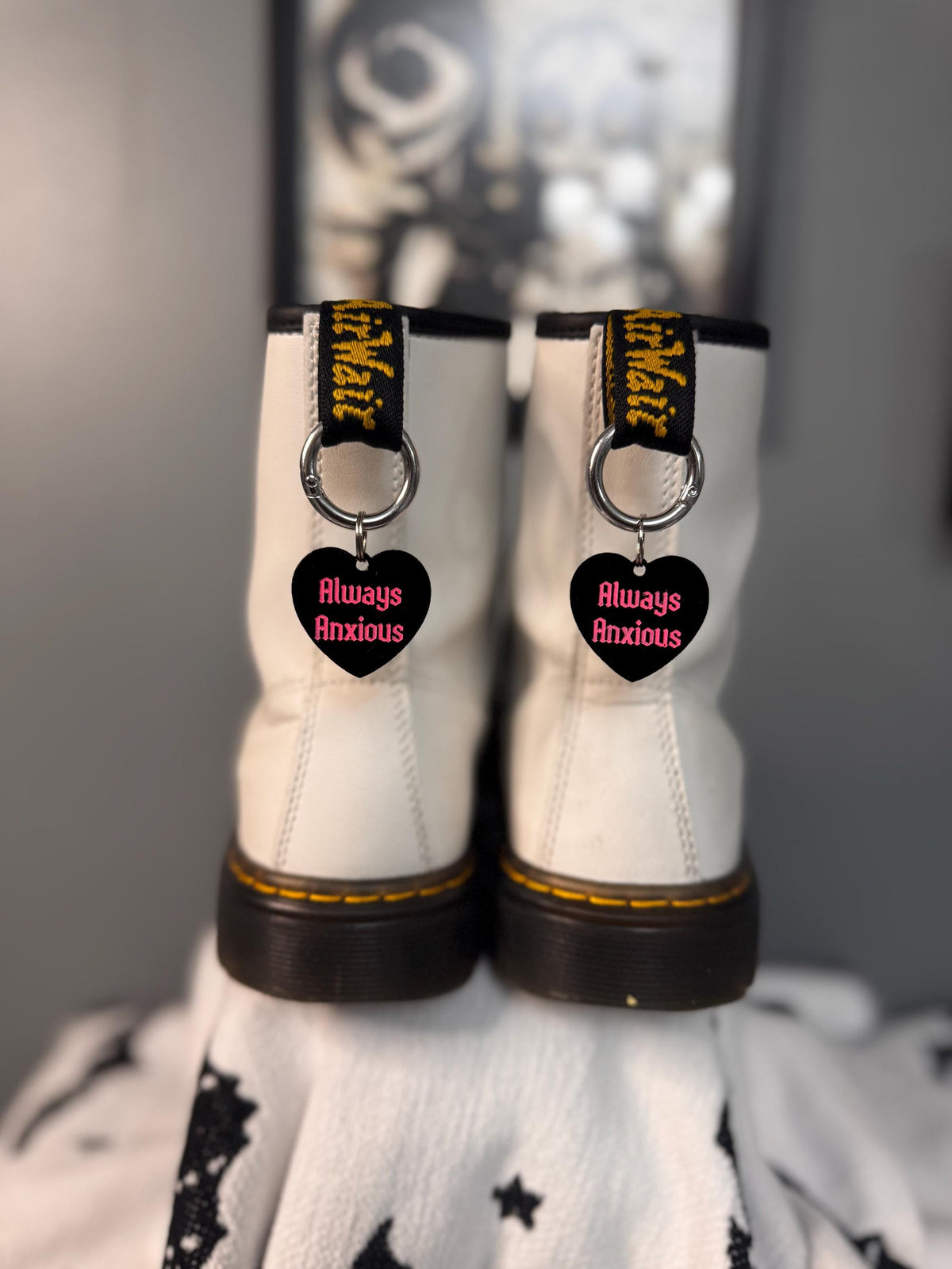 Always Anxious Boot Charms | Goth Punk Heart Keychain | Alt Emo Shoe Accessories