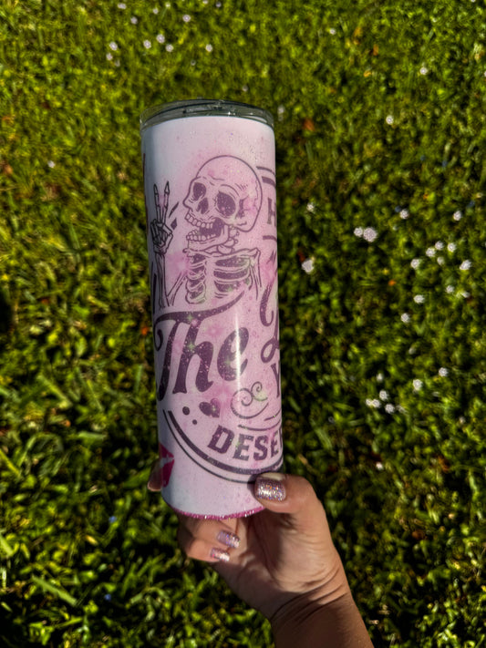 Pink Glitter Resin Tumbler: 20 oz Coffee Cup
