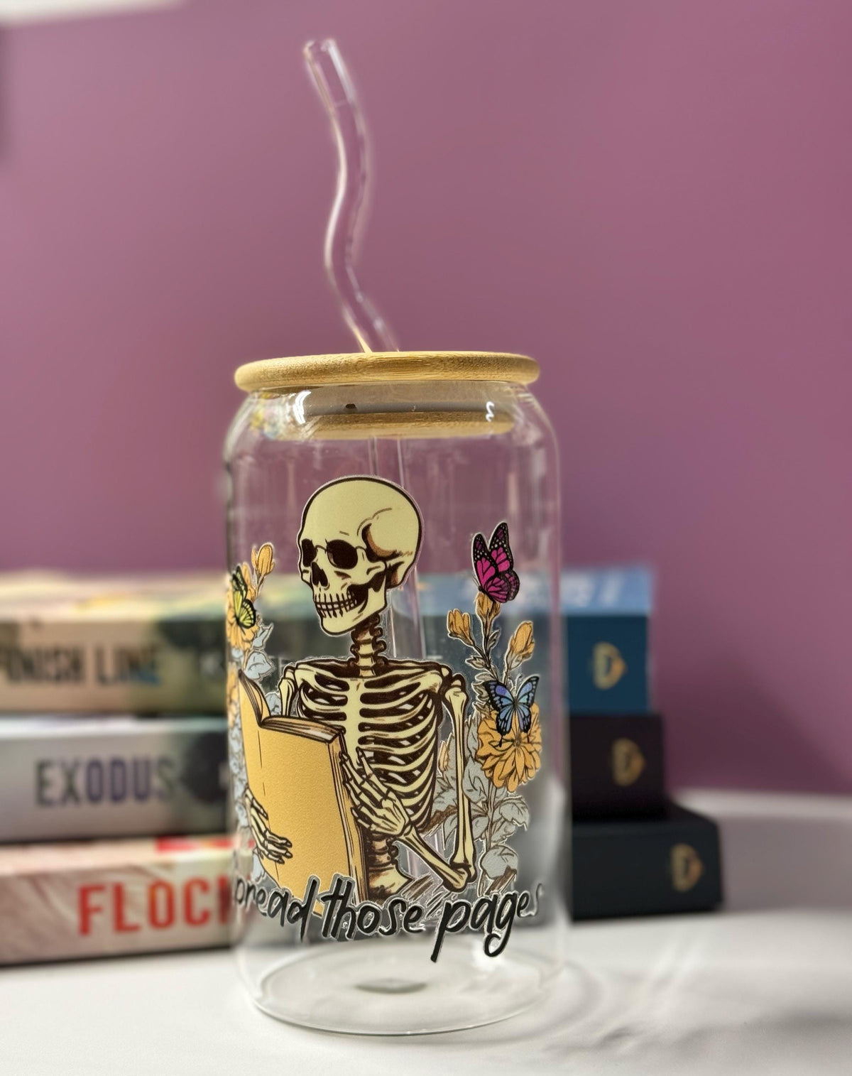 BookTok Skeleton Glass Cup: Spooky Gothic Reader Gift