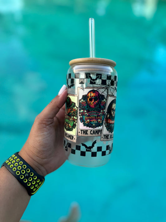 90s Horror Icons Glass Cup | BookTok Aesthetic | Spooky Reads Vibes