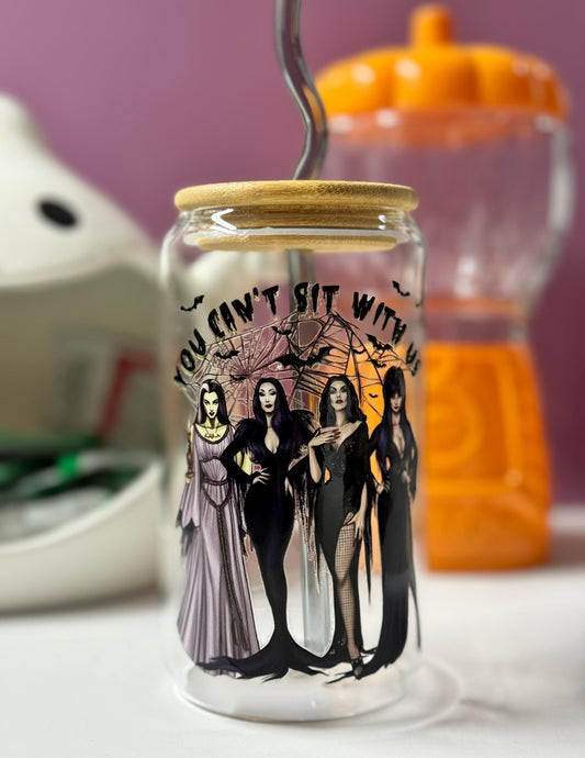 Halloween Horror Ladies Glass Cup: Bride of Frankenstein, Morticia, Elvira