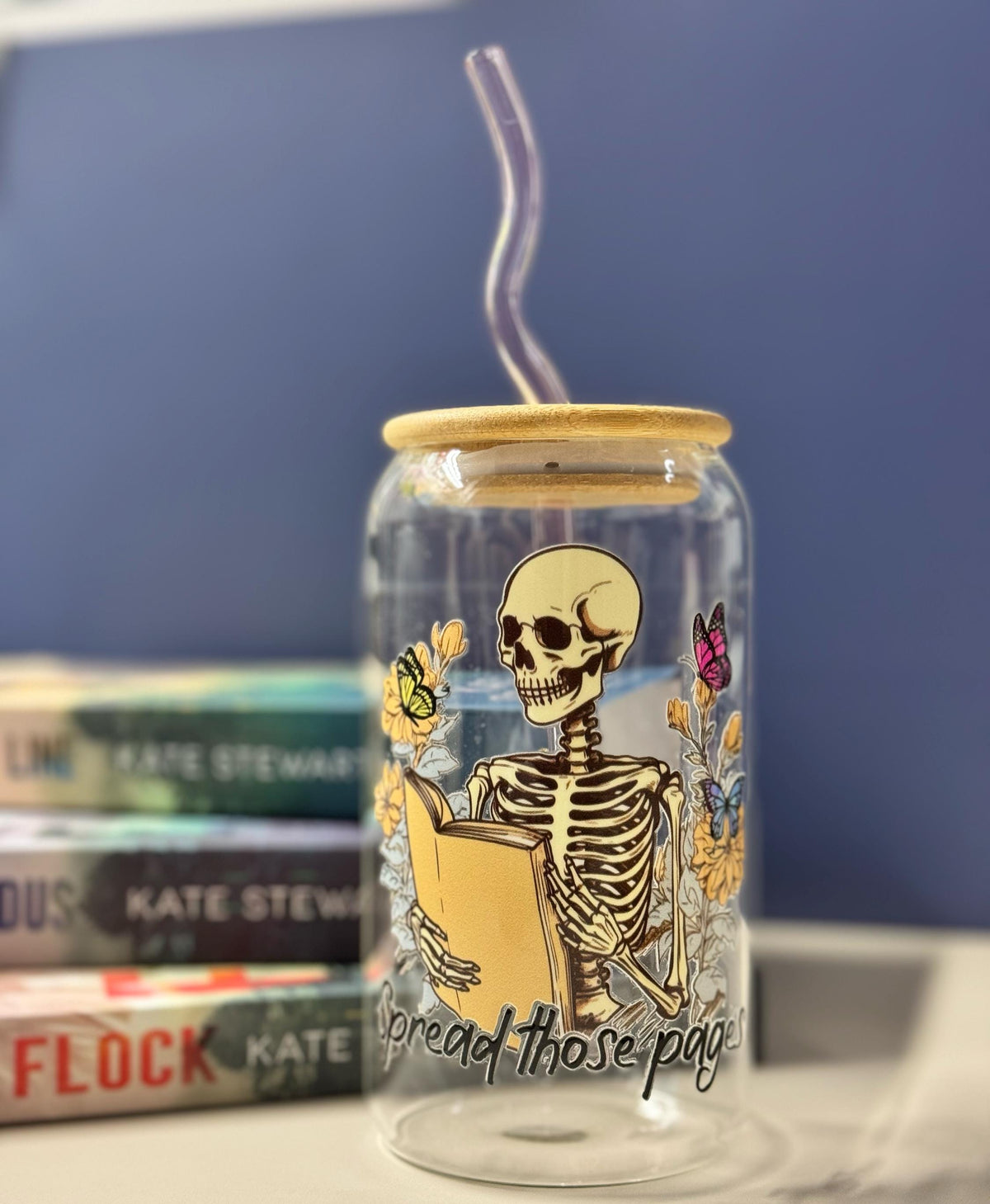 BookTok Skeleton Glass Cup: Spooky Gothic Reader Gift