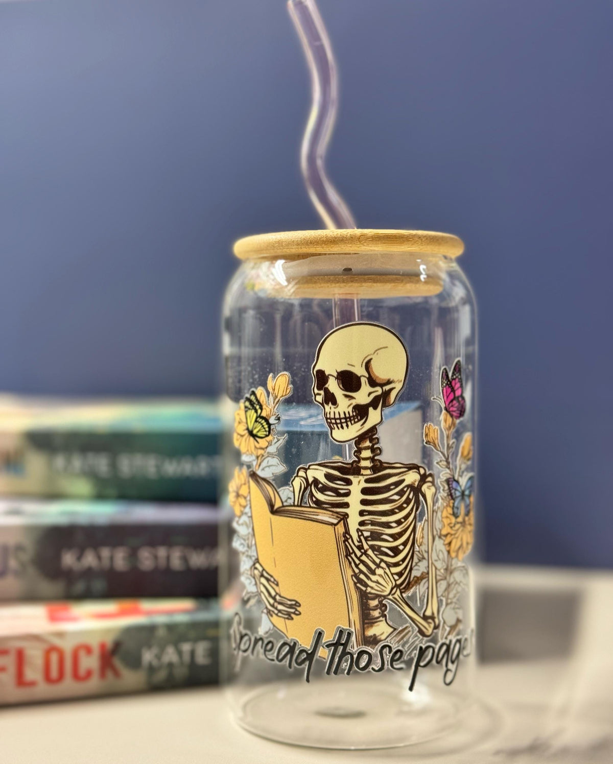 BookTok Skeleton Glass Cup: Spooky Gothic Reader Gift