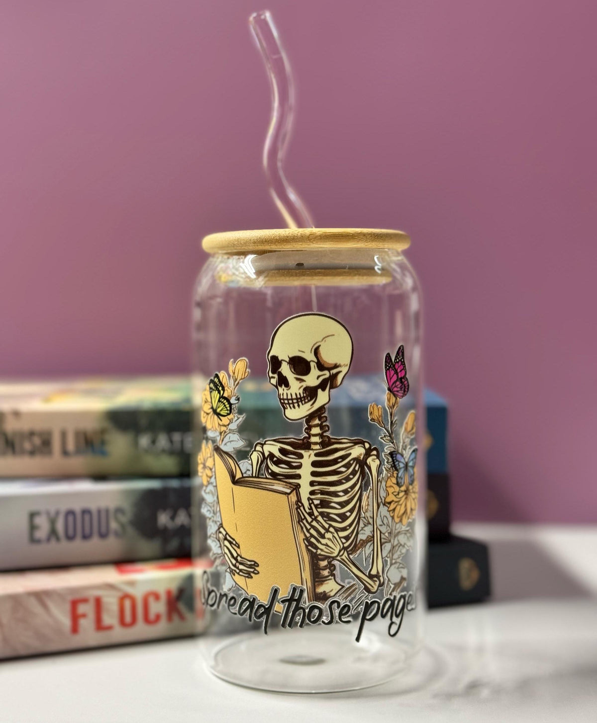 BookTok Skeleton Glass Cup: Spooky Gothic Reader Gift