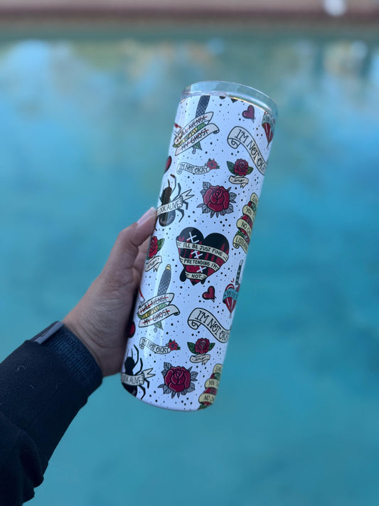 Emo Tattoo Flash Tumbler: 20 oz Stainless Steel Cup