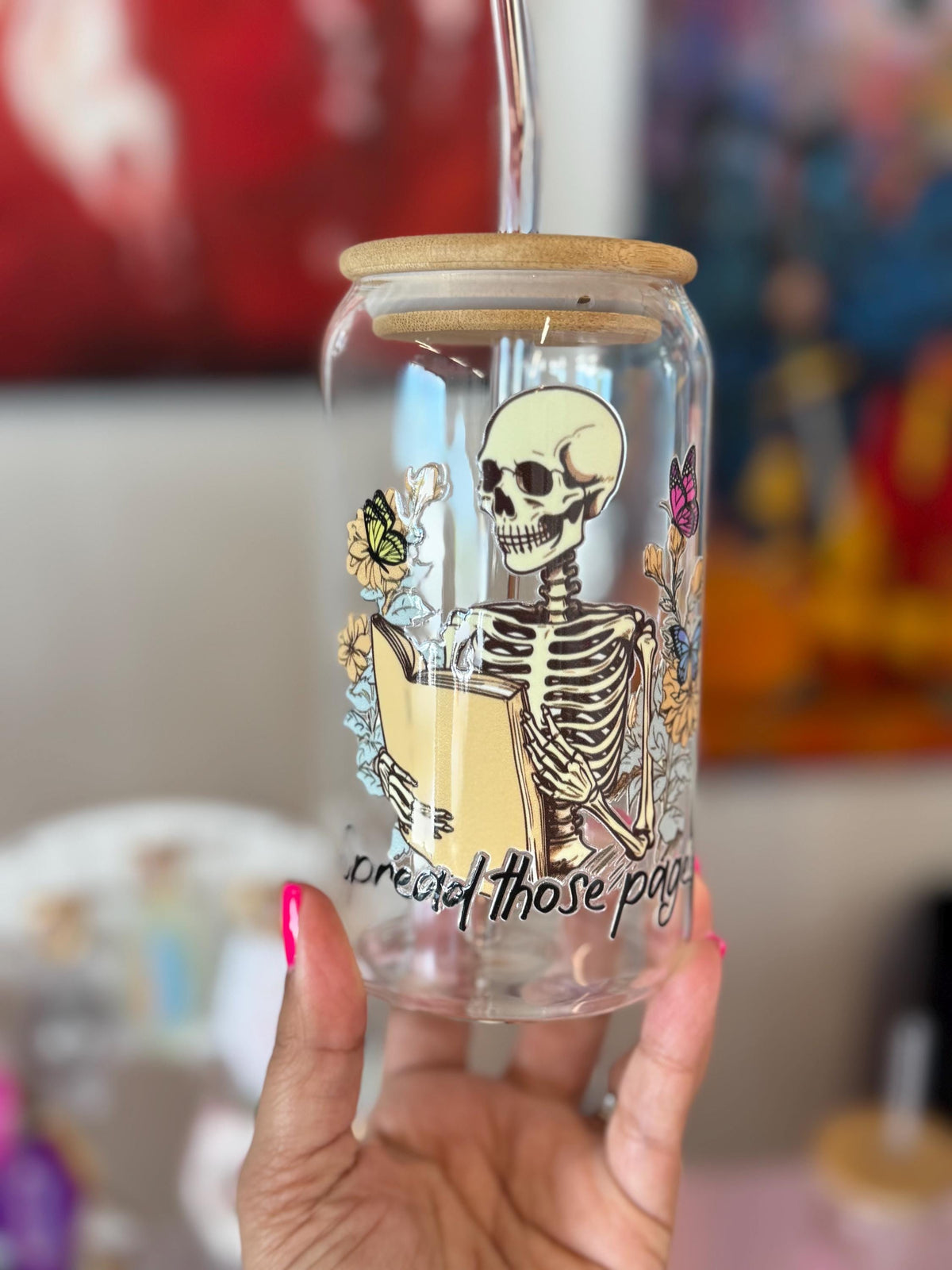 BookTok Skeleton Glass Cup: Spooky Gothic Reader Gift