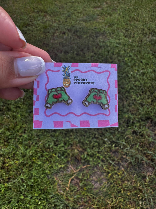Zombie Hand Earrings | Spooky Cute Jewelry | Hand Painted Halloween Earrings | Horror Gift