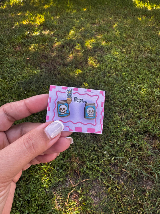 Skull Wet Specimen Earrings | Oddities Jewelry | Hand Painted Gothic Earrings | Spooky Cute Studs