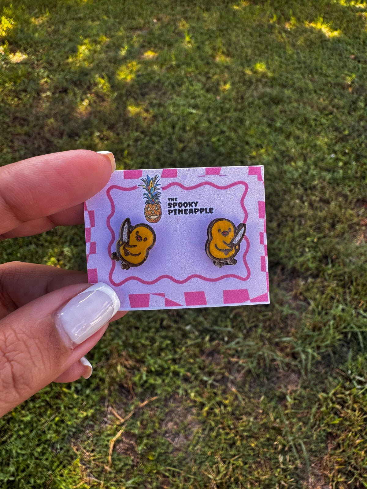 Cute Chicken with Knife Earrings | Funny Creepy Jewelry | Spooky Cute Hand Painted Earrings