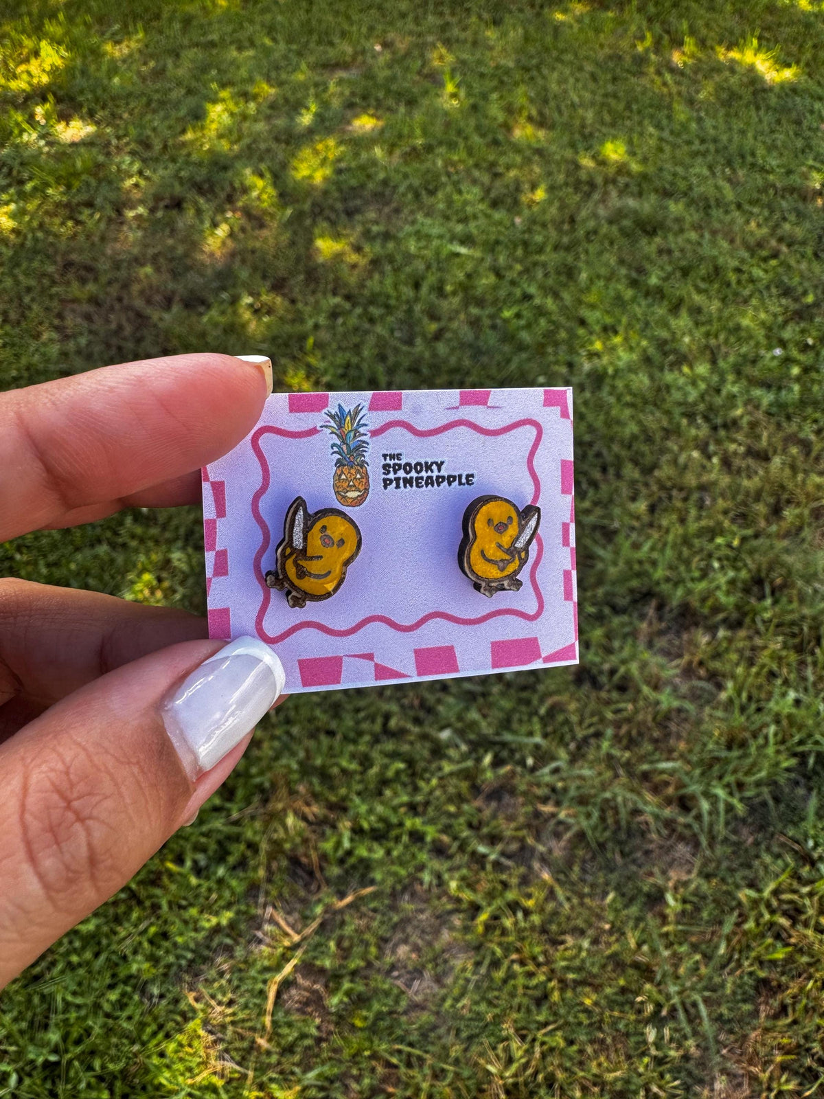 Cute Chicken with Knife Earrings | Funny Creepy Jewelry | Spooky Cute Hand Painted Earrings