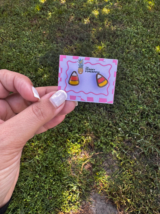 Hand-Painted Candy Corn Earrings: Retro Halloween Jewelry