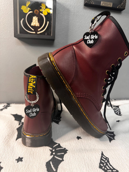 Sad Girls Club Boot Tags | Laser Cut Heart Charms | Goth / Alternative Dr. Martens Accessories