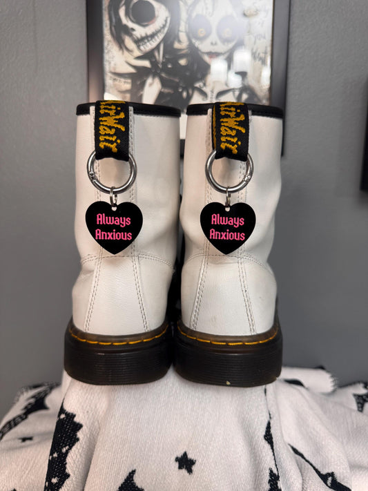 Always Anxious Boot Charms | Goth Punk Heart Keychain | Alt Emo Shoe Accessories