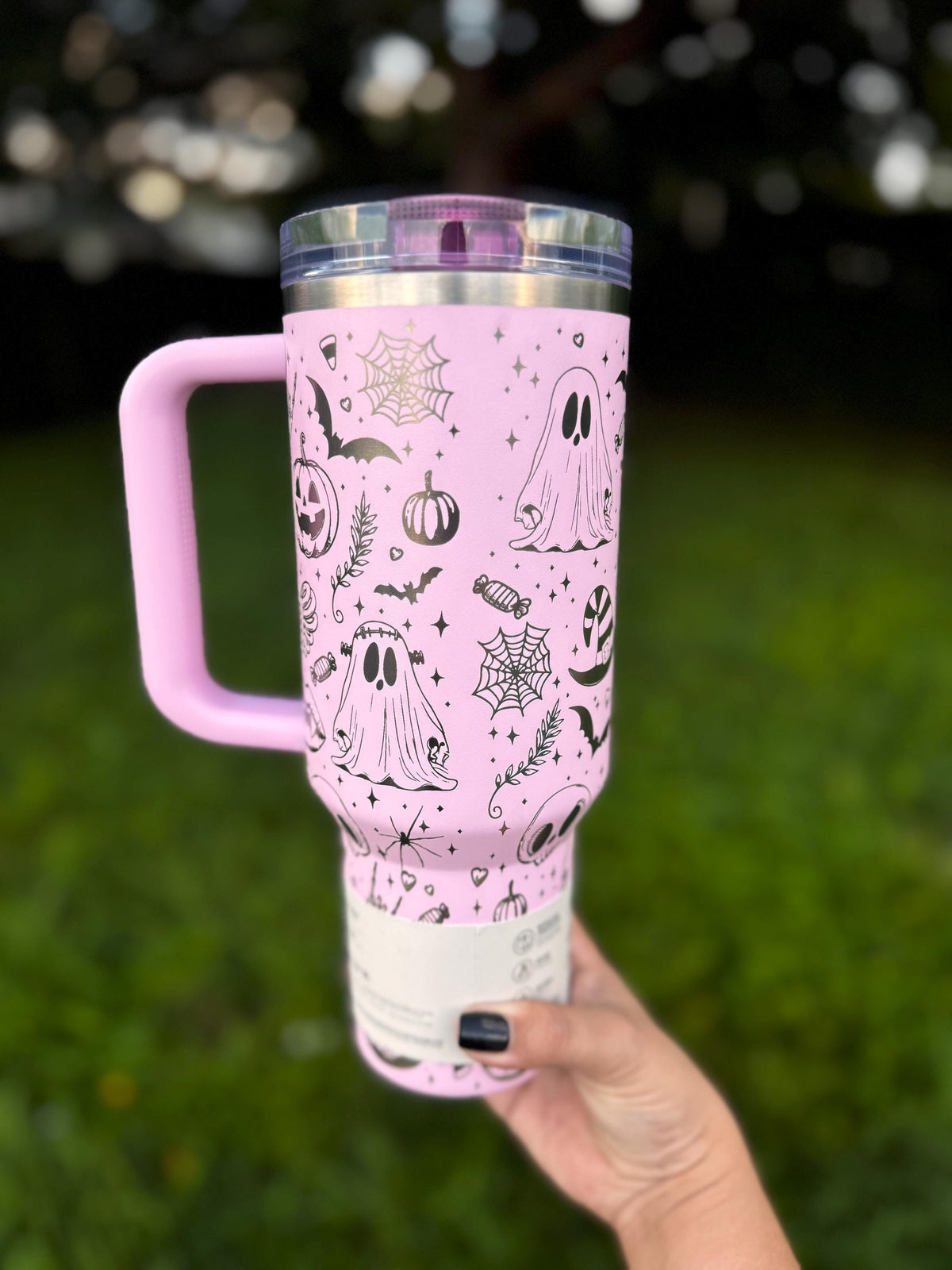 Spooky Halloween Engraved Stanley Tumbler | Pink 40oz Quencher Cup | Laser Engraved Witch Hat | Skull | Pumpkin | Bats | Flip Straw