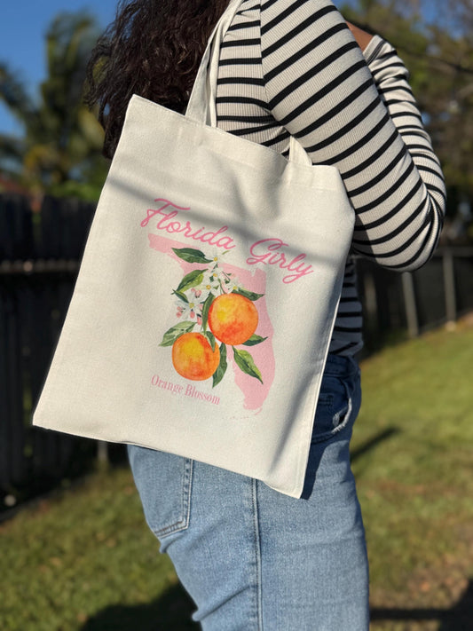 Florida Girly Orange Blossom Tote | Sunshine State Canvas Bag | Florida Souvenir Gift