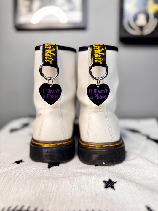 It Wasn’t a Phase Boot Tags | Laser Cut Heart Charms | Emo/Alternative Doc Martens Accessories