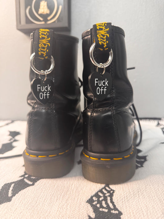 Fuck Off Boot Tags | Laser Cut Heart Charms | Goth / Punk/Alternative Doc Martens Accessories
